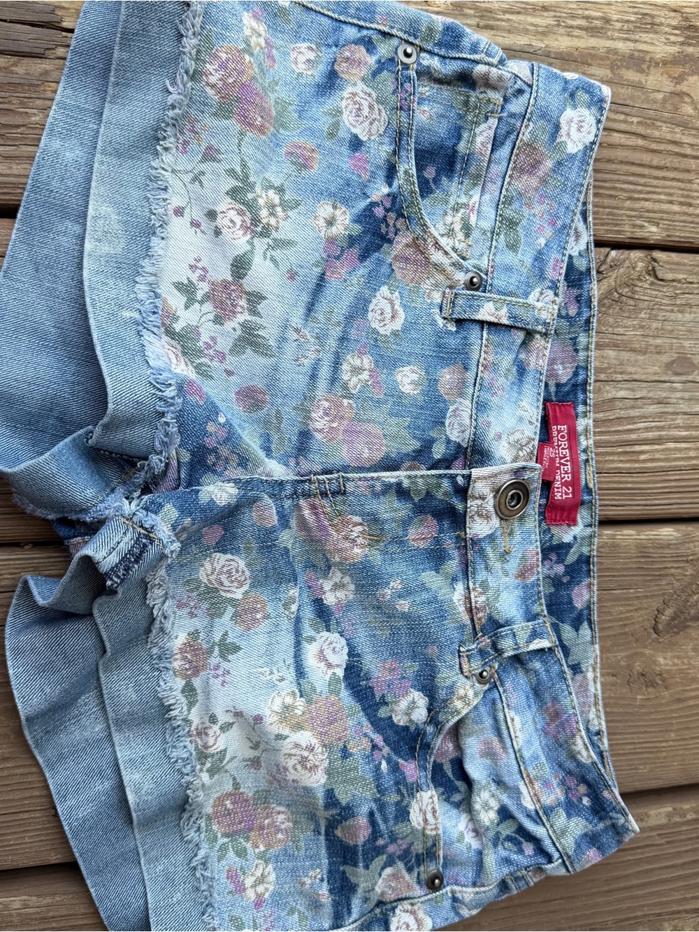 Forever 21 Premium Denim Floral Print Cutoff Shorts Size 25 Cuffed Festival